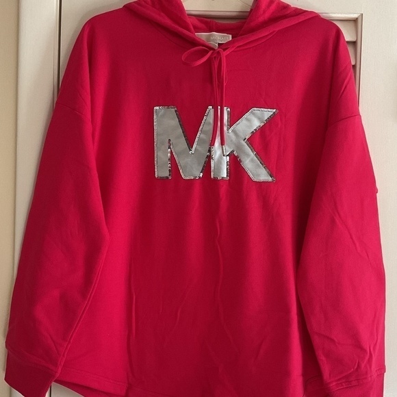 NWT MICHAEL KORS RED FRONT SILVER LOGO WOMAN HOODIE SIZE US L NEW WITH TAG - Picture 1 of 10